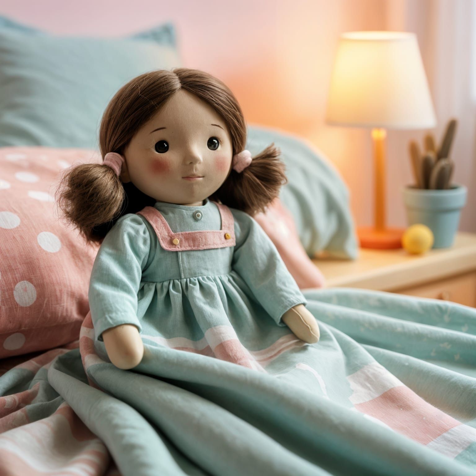 Cozy Handmade Toy Doll on Bed
