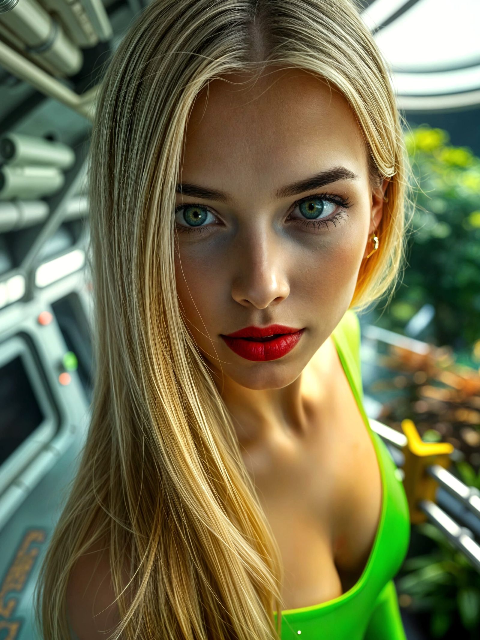 Ethereal Space Station Beauty in Emerald Eyes