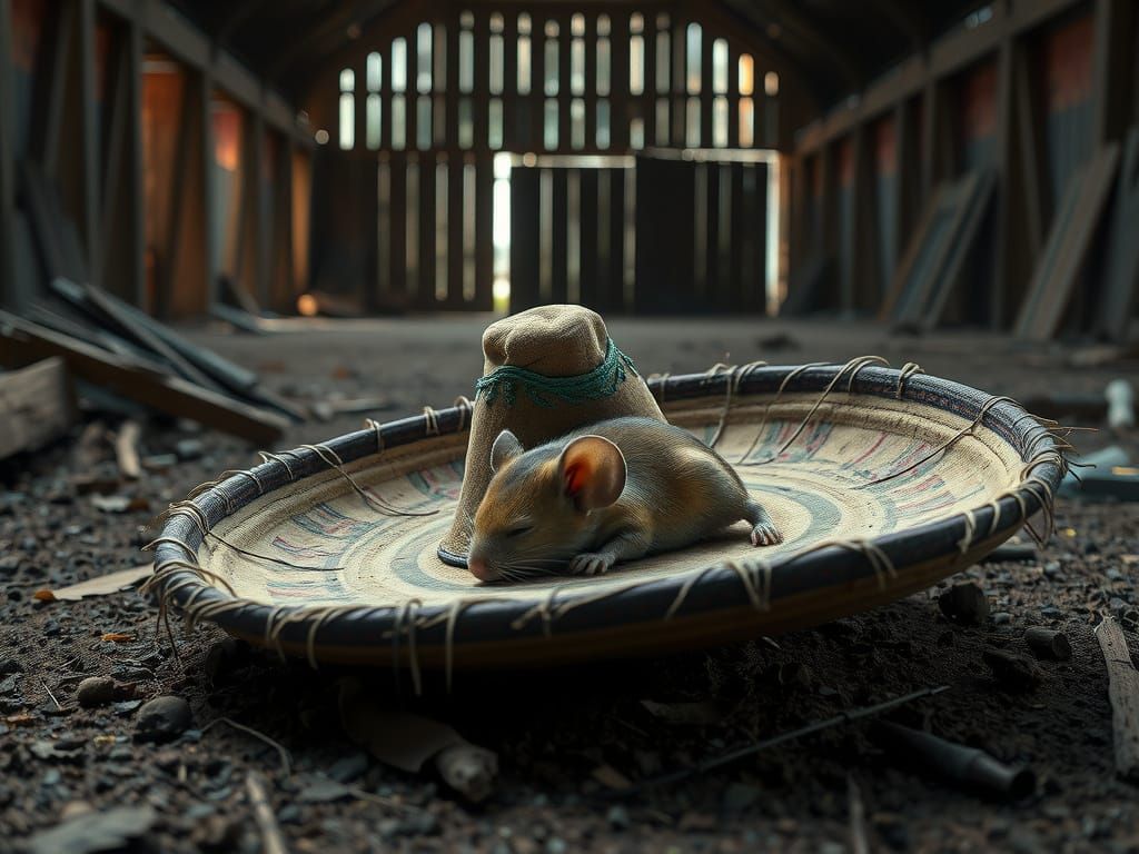 Mouse Nap on Sombrero in Abandoned Barn