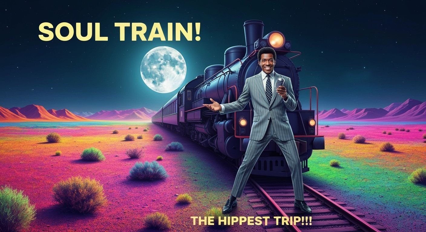 Don Cornelius in 60s Style with Microphone Before Train