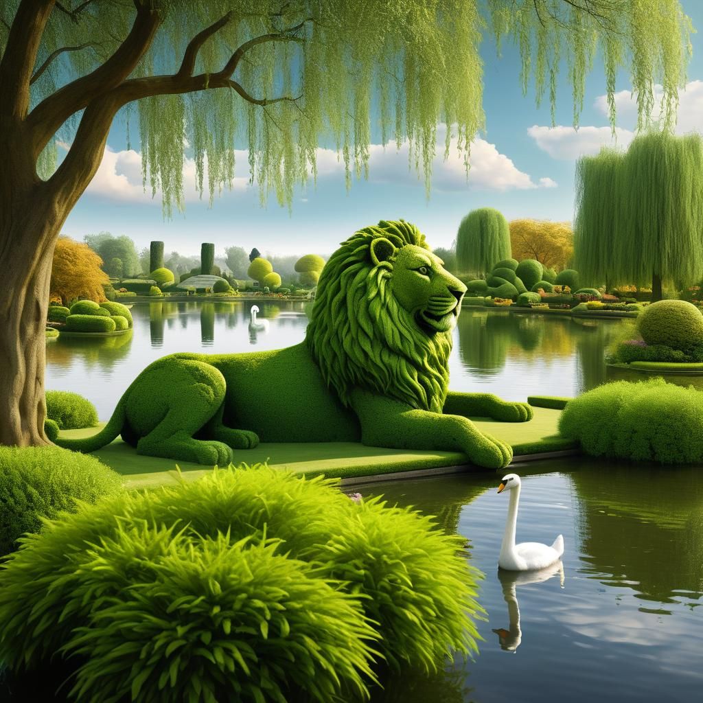 Topiary Animals in Lush Green Park Setting