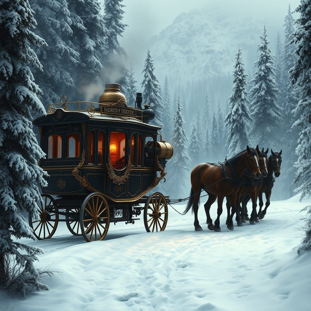 Victorian Era Steam Carriage Conquers Snowy Mountain Pass