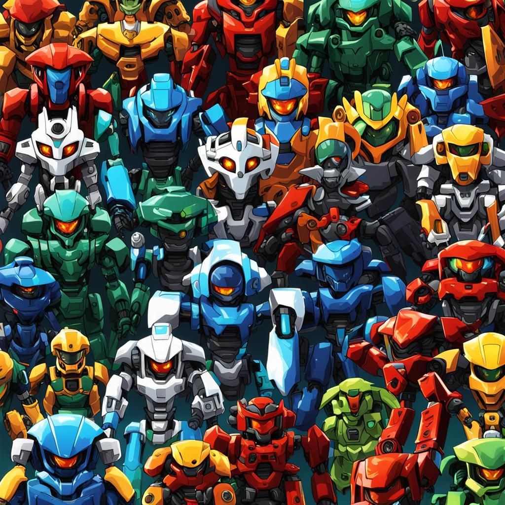 Colorful Bionicle Robots in Anime Style