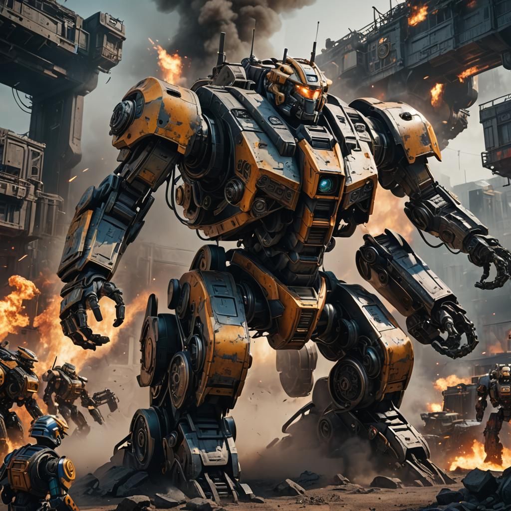 Battle Mech in Wheelchair: Detailed Matte Painting