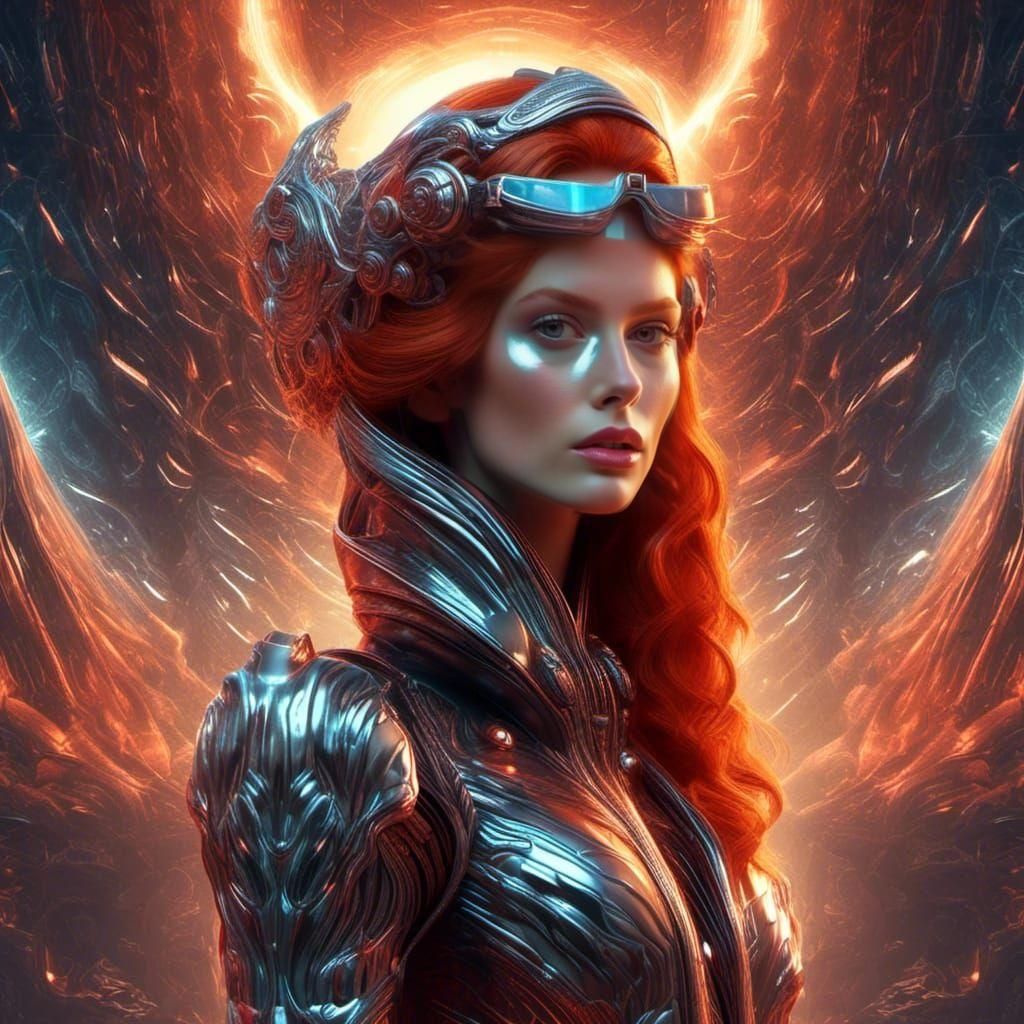 Retro-Futuristic Woman in Holographic Suit