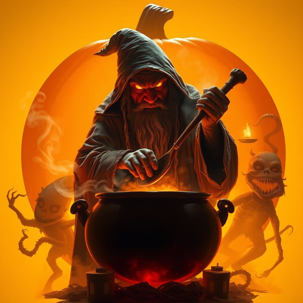 Witch's Halloween Potion in Pumpkin Silhouette