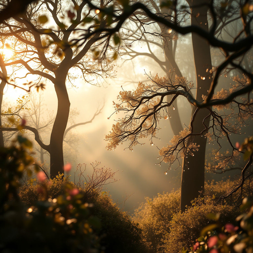 Mystical Forest: Dew Drops in Morning Light