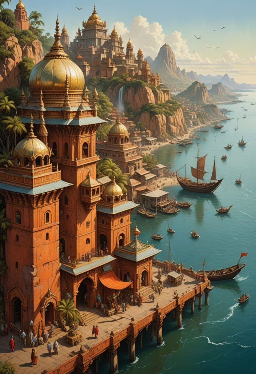 Epic 15th Century Hindu Coastal Metropolis in Heroic Fantasy...