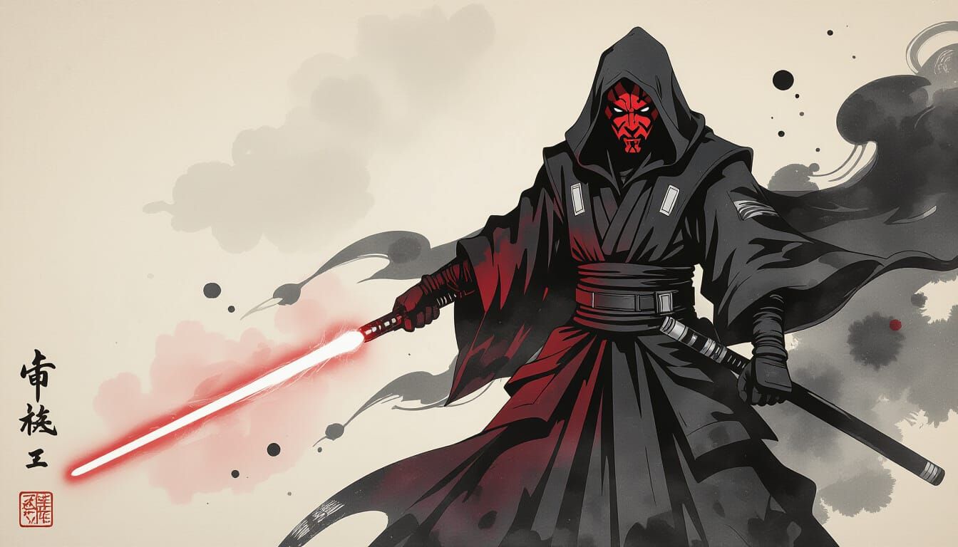 Darth Maul in Japanese Ink Wash Style