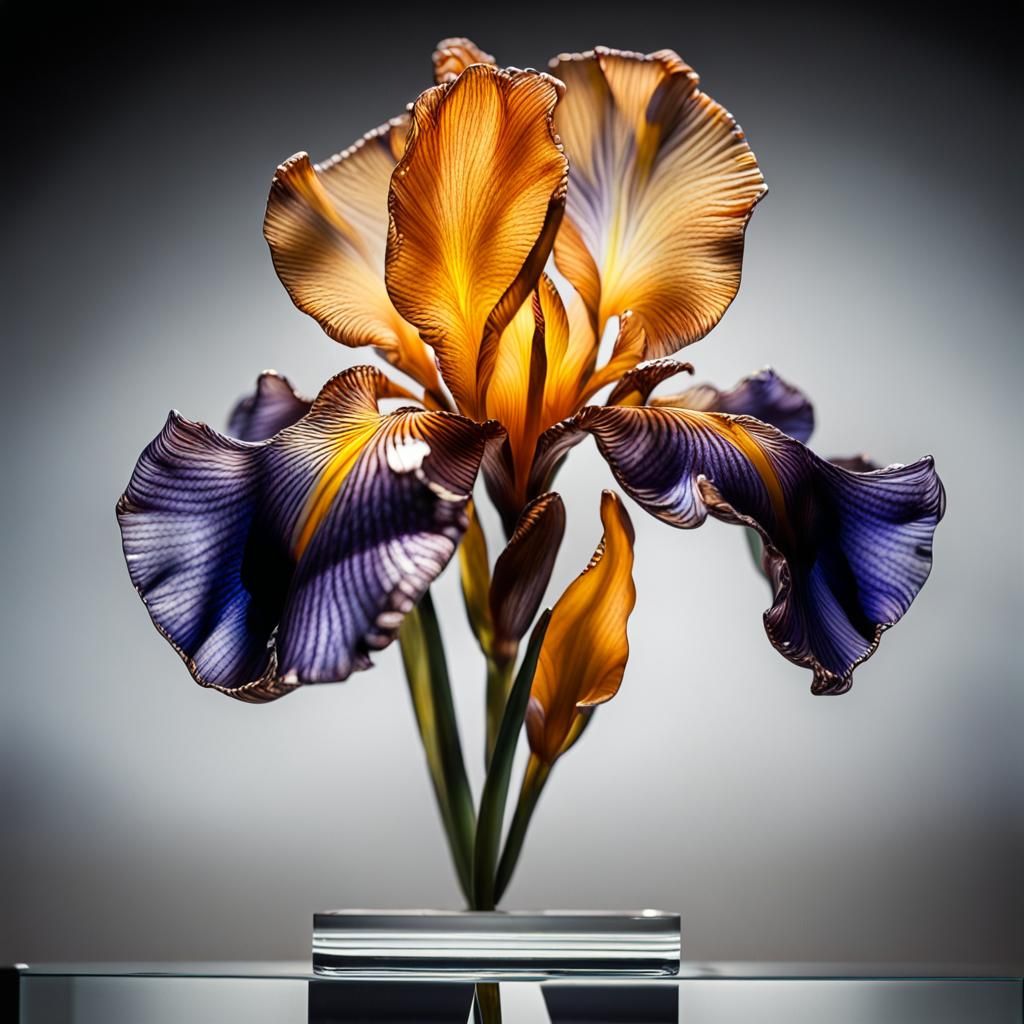 Enameled Glass Iris Flower Sculpture in Museum