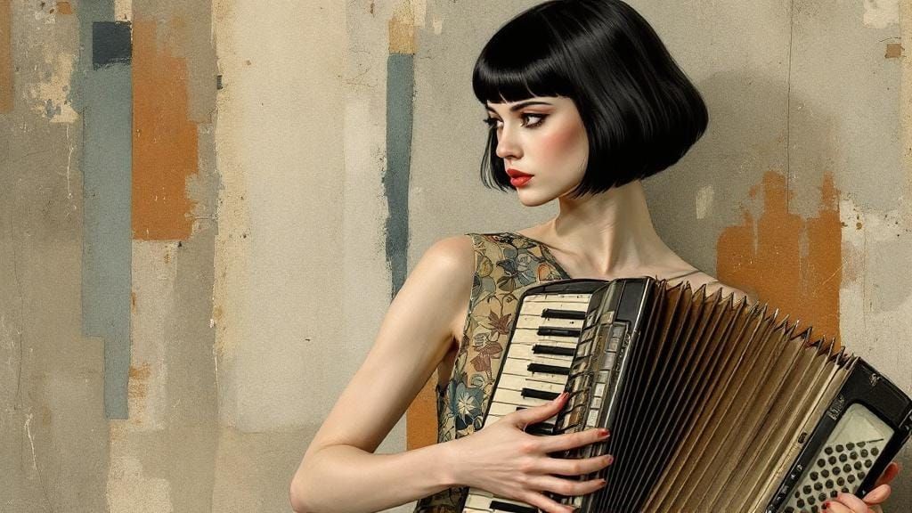 Expressive Portrait of Woman with Accordion
