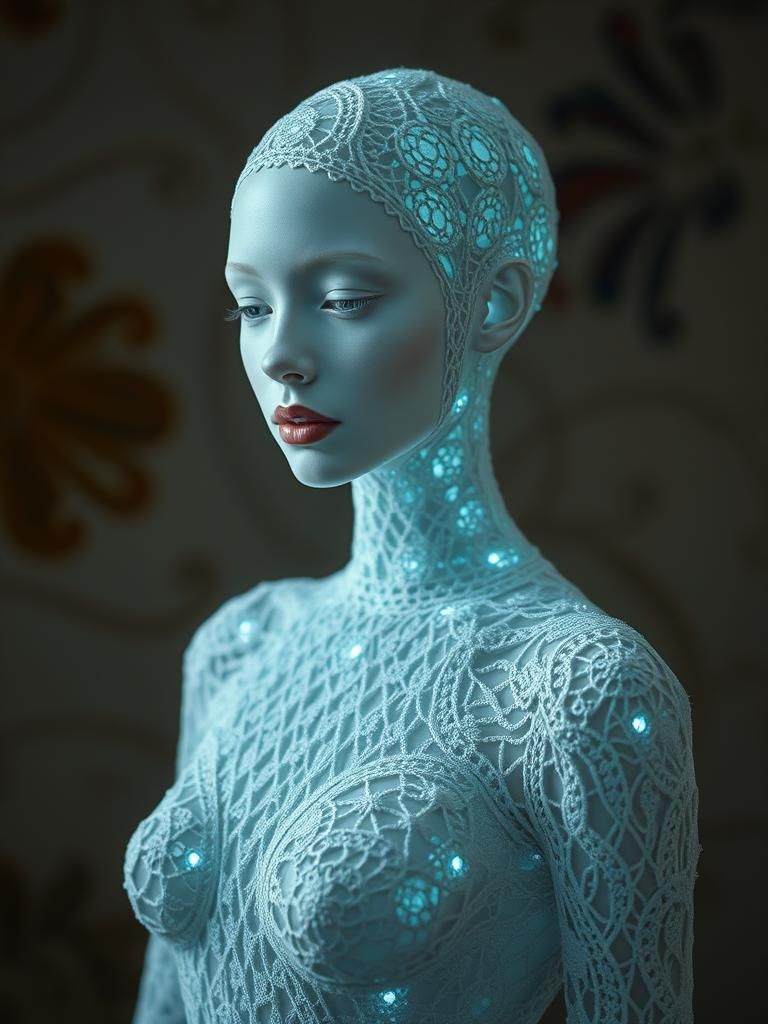 Albino Woman in Crochet Skin Texture