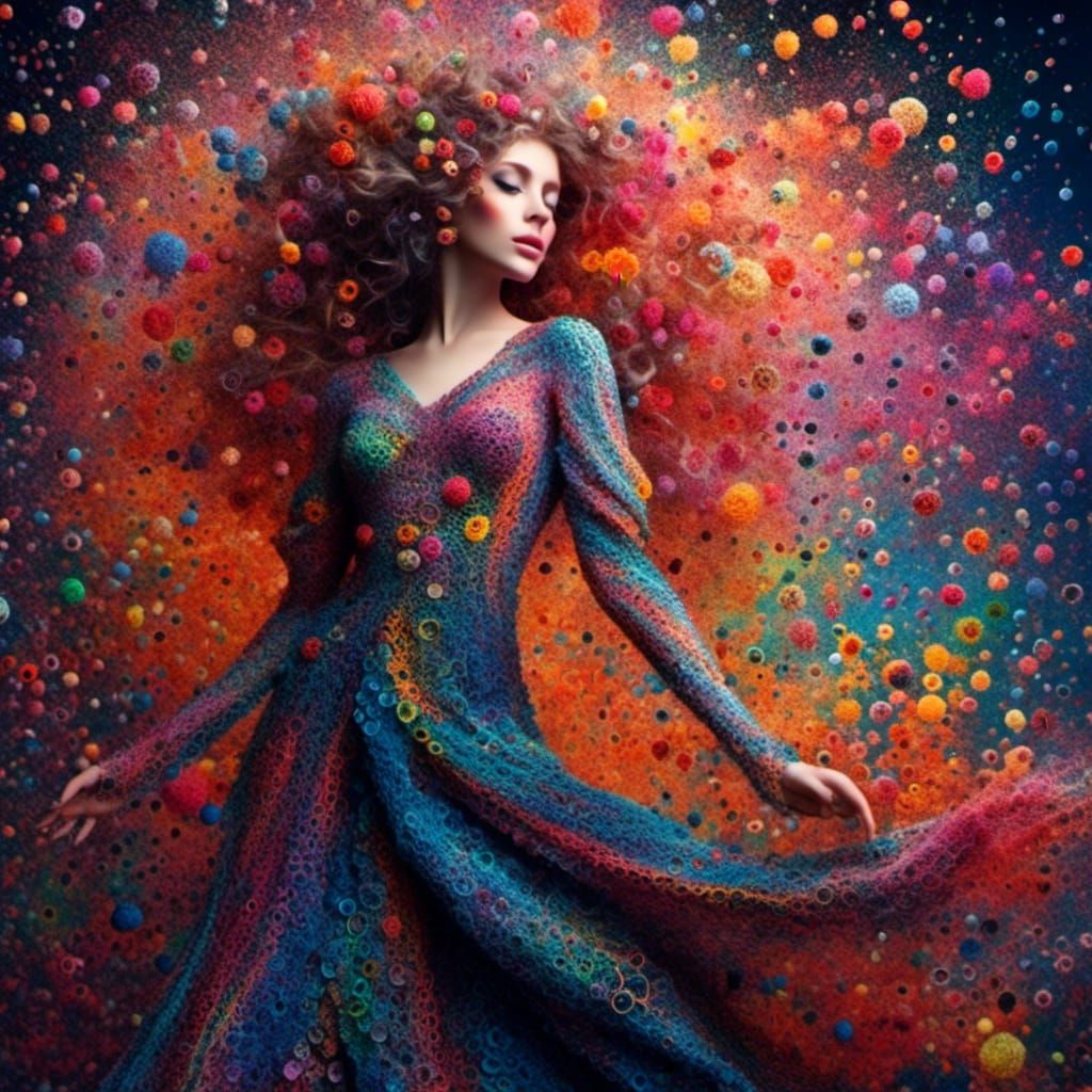 Colorful Pointillism Dancer in Motion