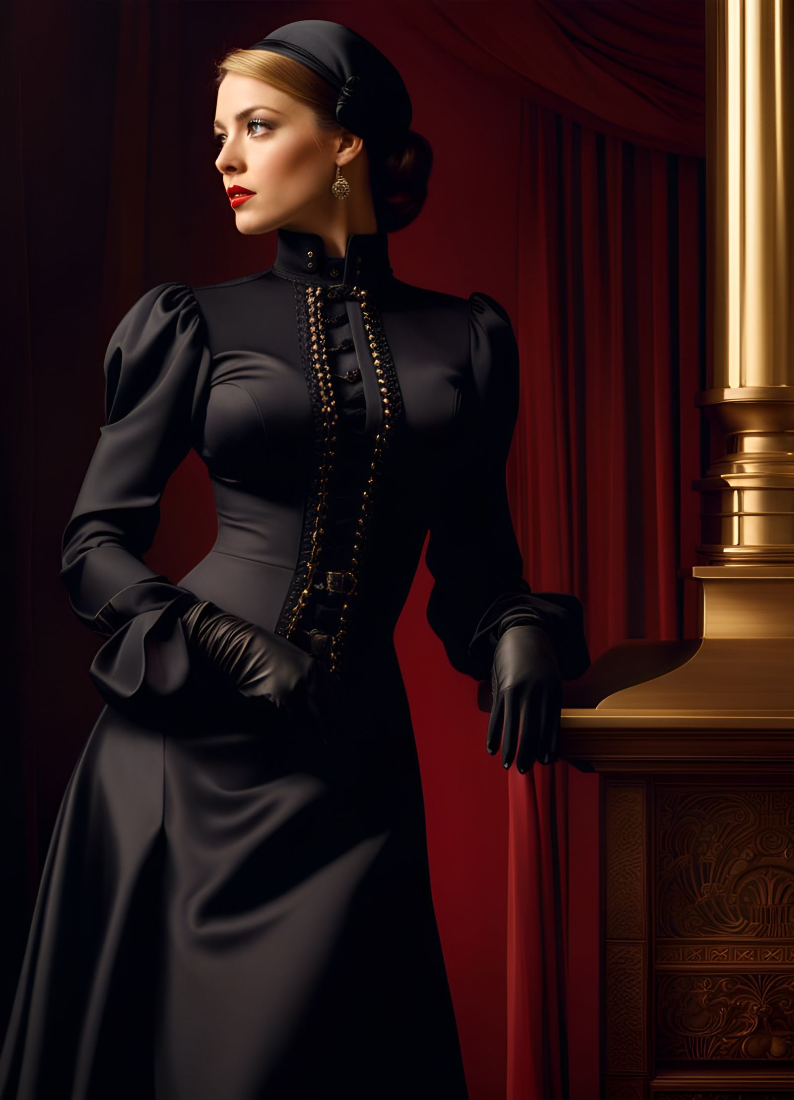 Victorian Woman in Black Hijab, Sensual Portrait