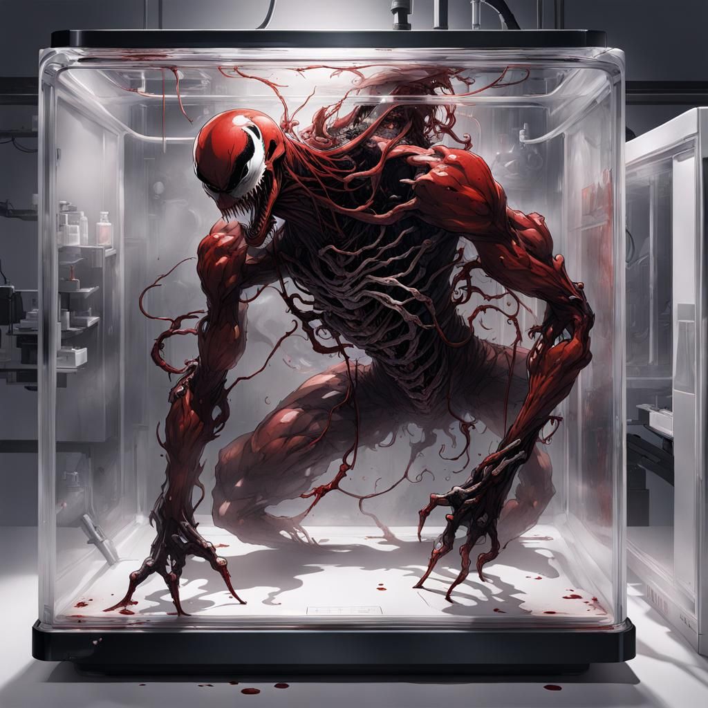 sleep full body venom_carnage held captive in a glass contai...