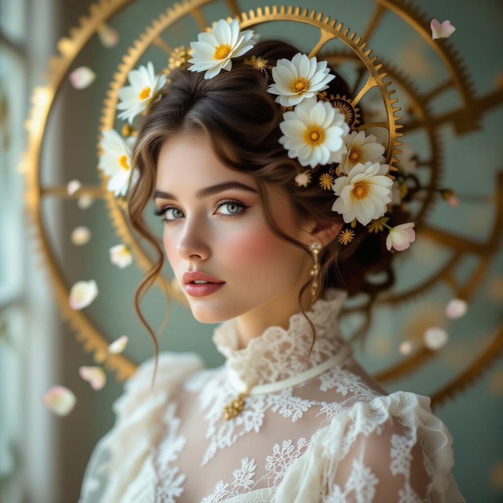 Clockwork Bloom: A Woman's Sci-Fi Portrait