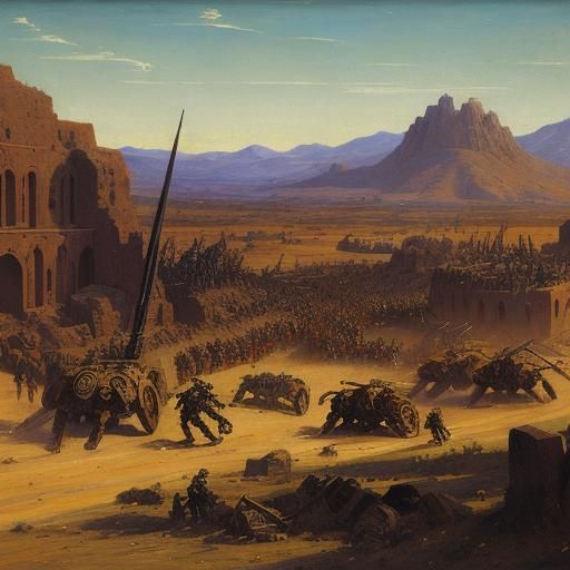 Mecha Battle near Jericho: Renaissance and Landscape Art
