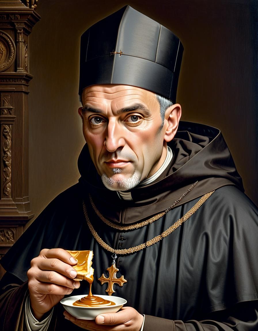 Carmelite Friar Enjoys Salted Caramel: Realistic Portrait