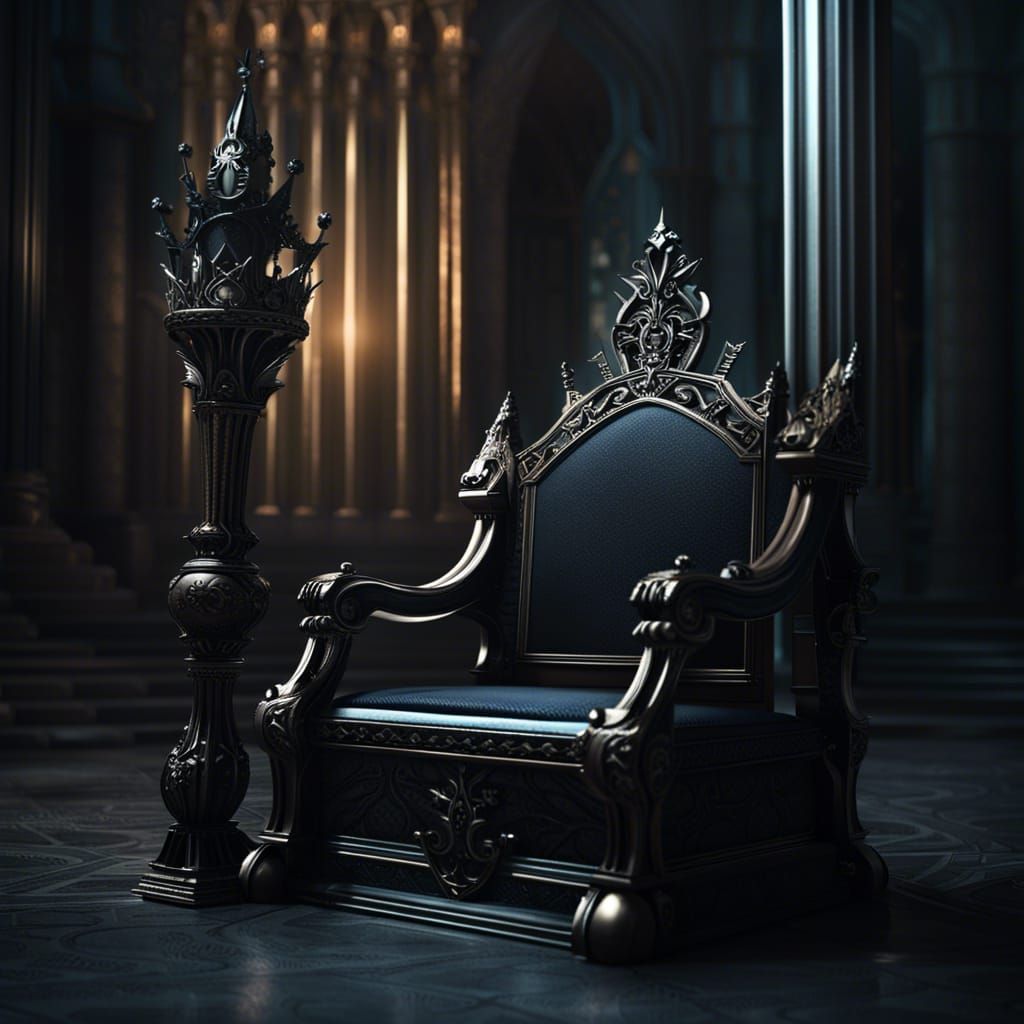 Elegant Crown and Scepter  seated on an empty throne. Dark F...