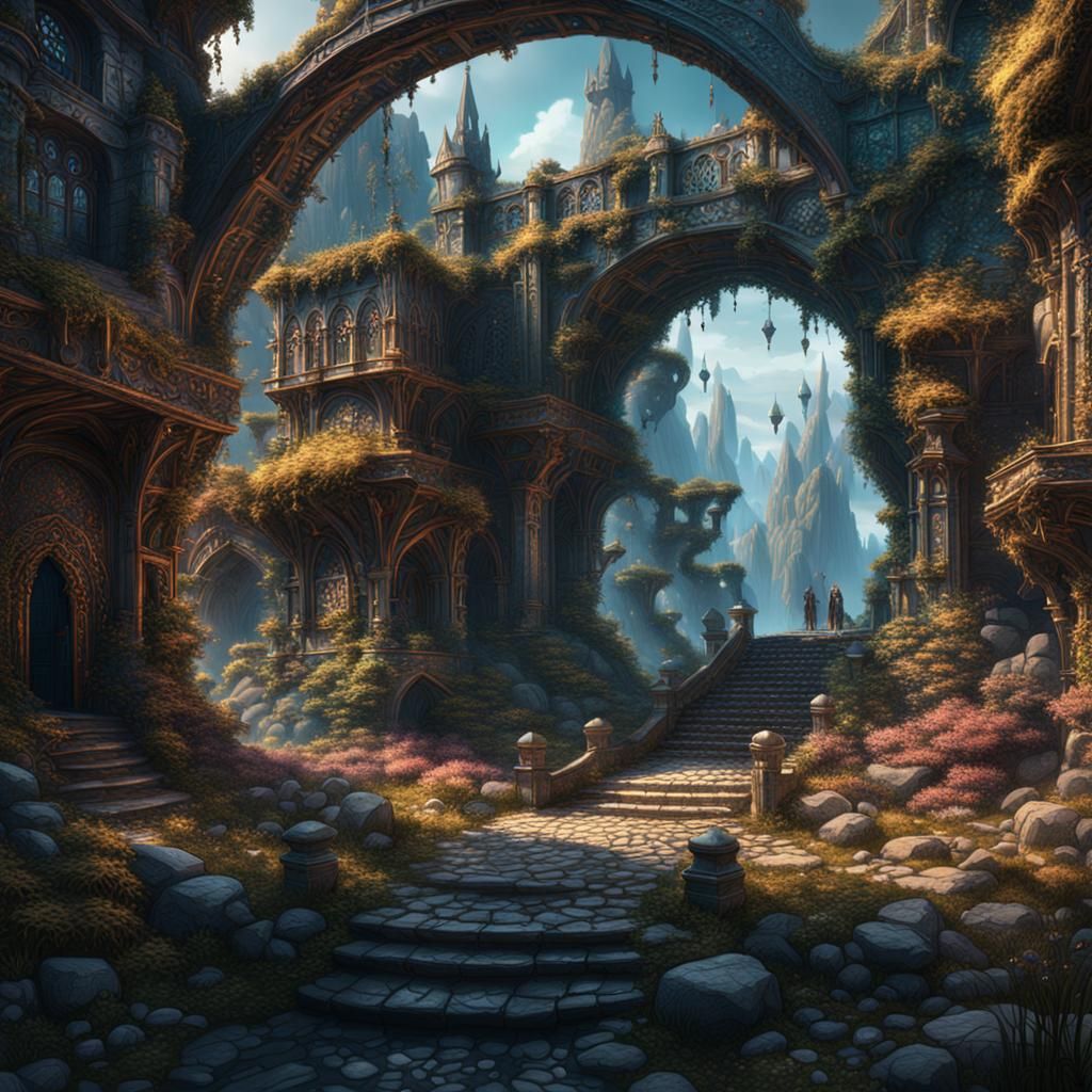 Fantastical Stipple Painting with Intricate Details