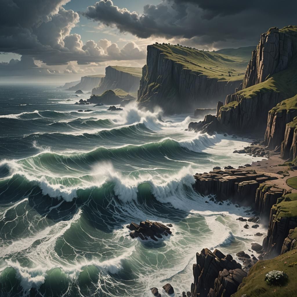Dramatic Storm-Swept Coastline in Detailed Matte Painting