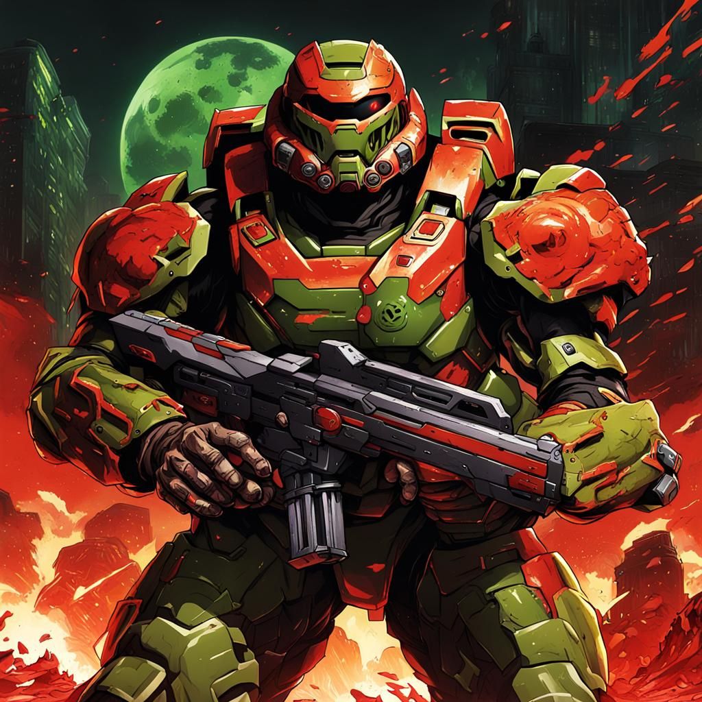 Doom Slayer in Anime Key Visual Style