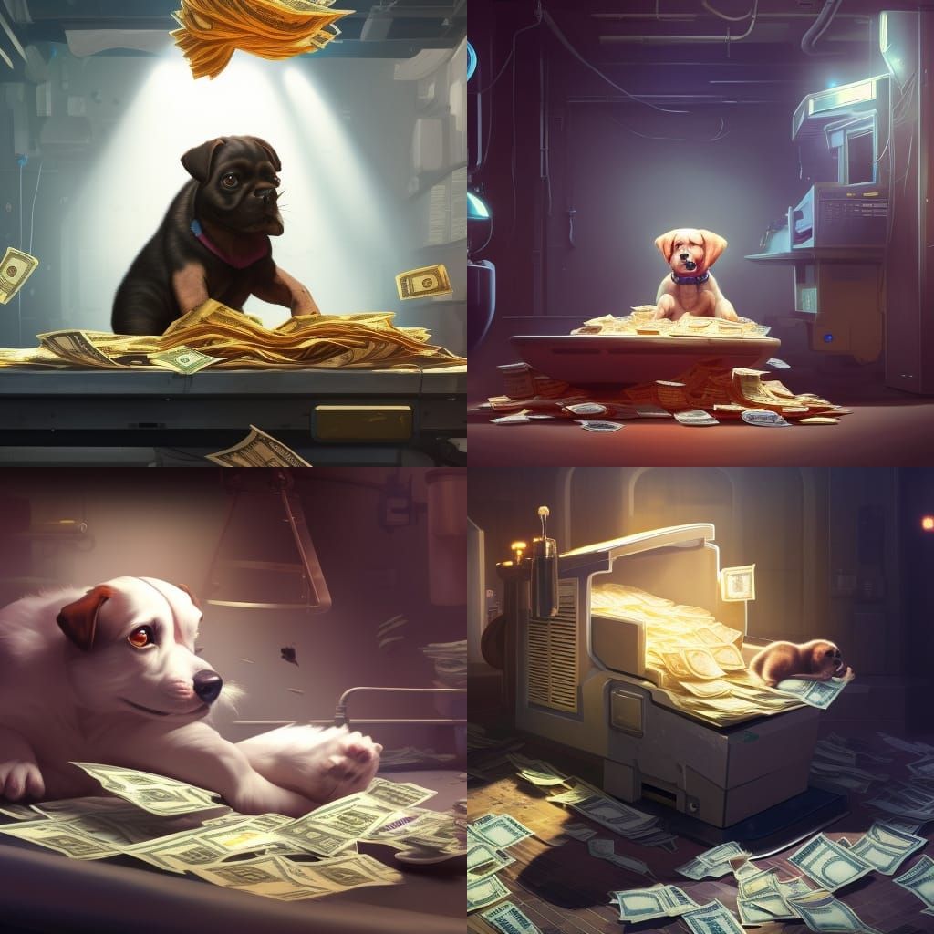 Dog Chef on Cash Pile: Hyperdetailed Concept Art