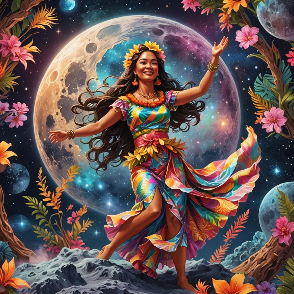 Hawaiian Hula Dancer on the Moon