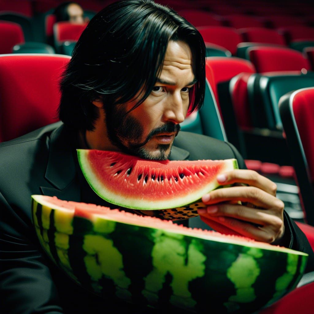 Keanu Reeves Eating Watermelon: Cinematic Photography