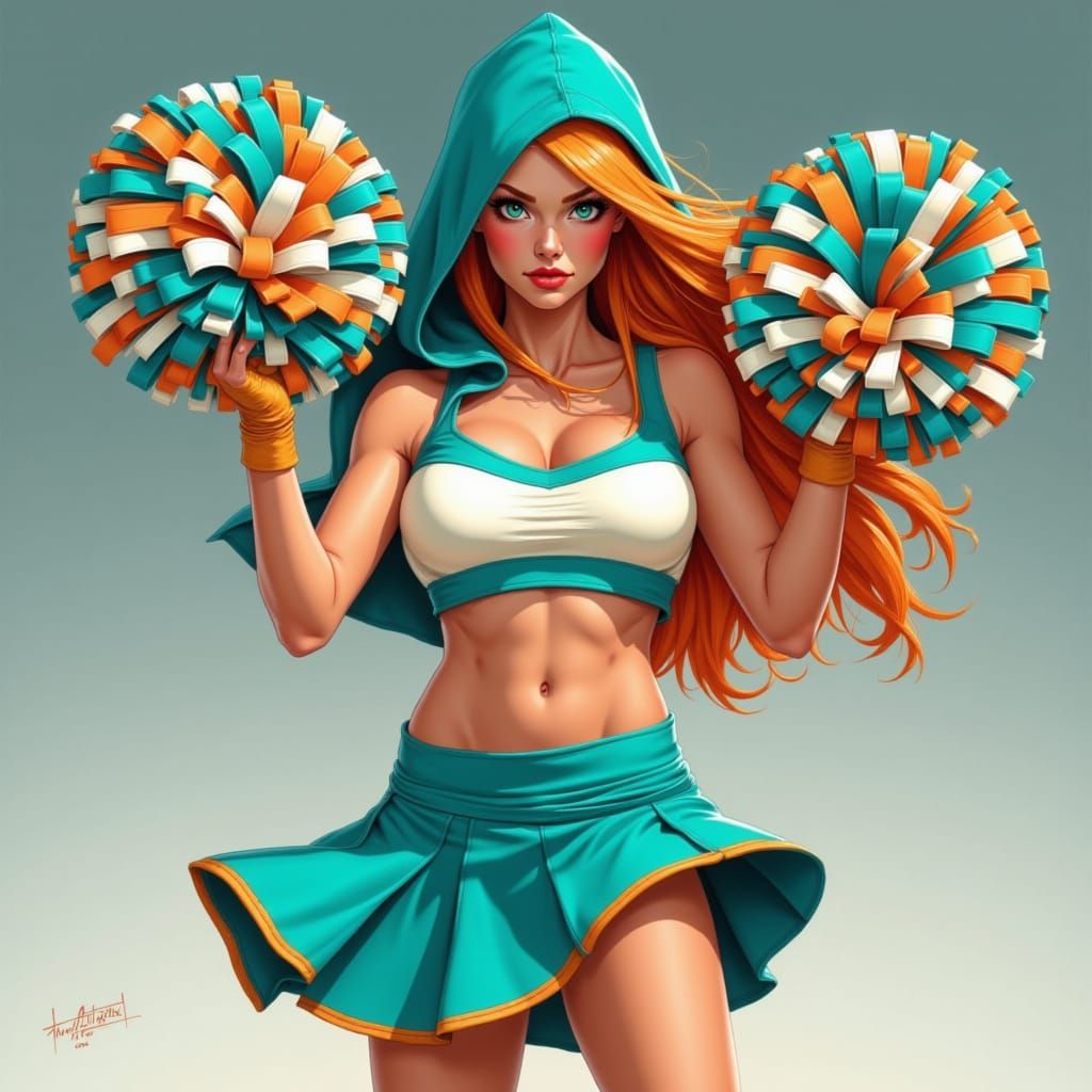 Teal Hooded Bandit in Cheerleader Uniform