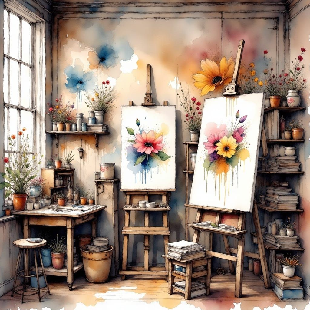 Vibrant Watercolor Ink Art Studio