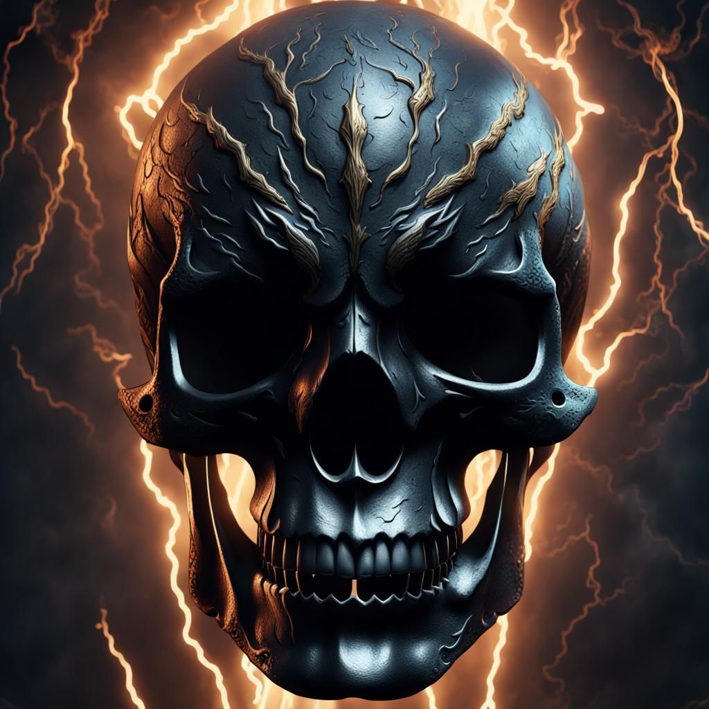 Black Thunder Skull with Intricate Lighting