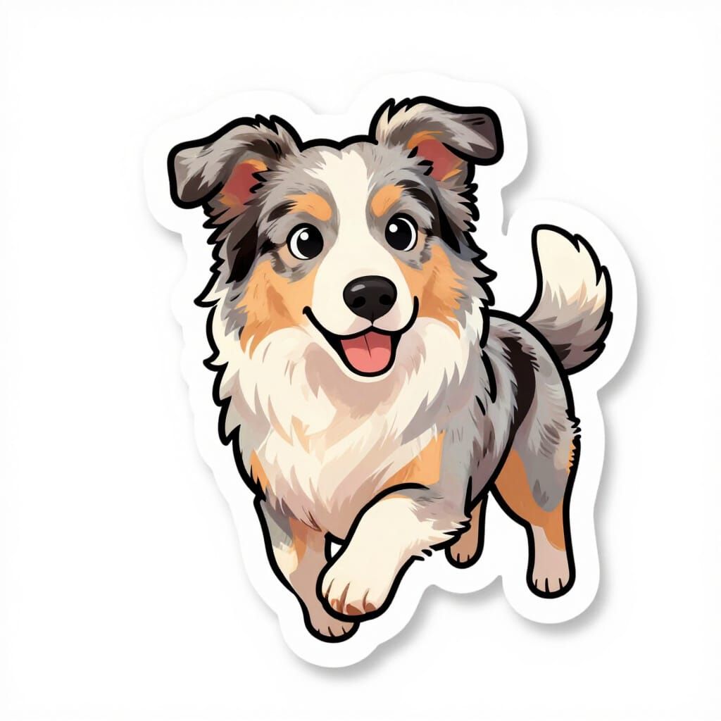 Playful Australian Shepherd Dog Cartoon Sticker