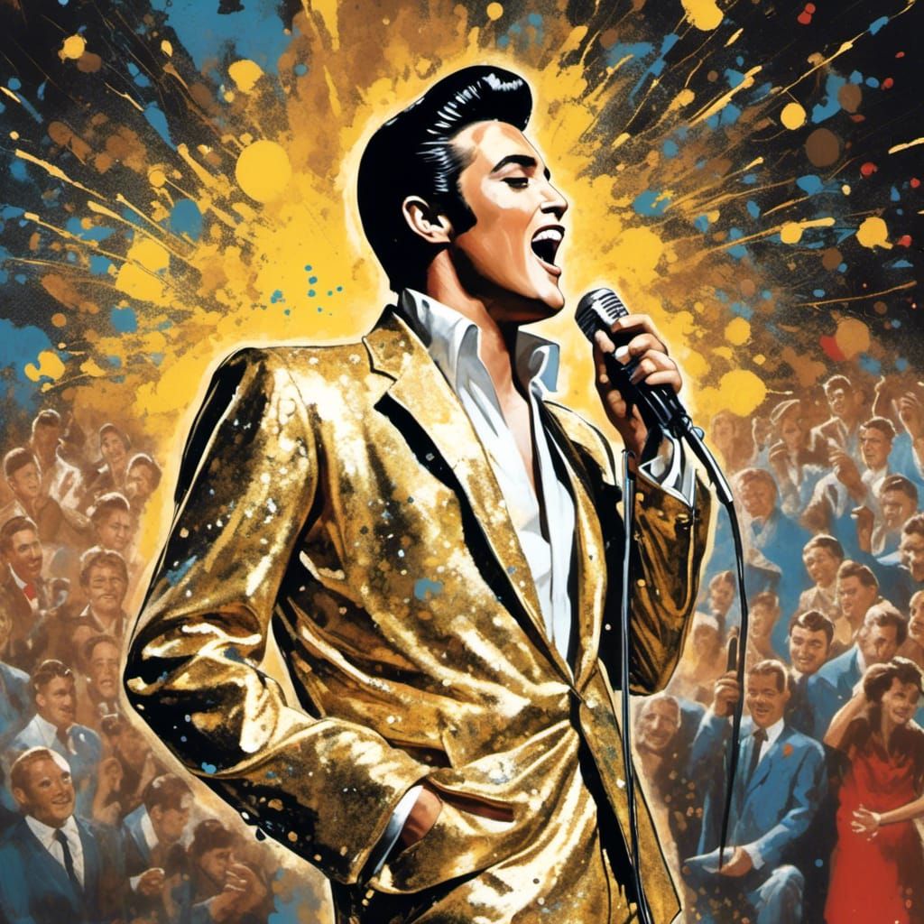 Elvis Presley in Gold Lamé Suit, Rockabilly Style