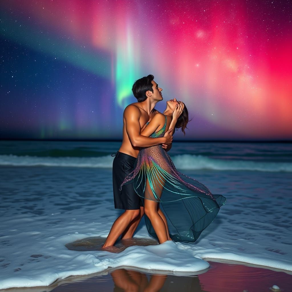 Romantic Moonlit Beach Encounter in Hyperrealistic Swimwear ...