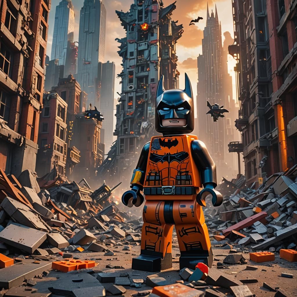 Lego Batman and Friends in Ruined Cityscape