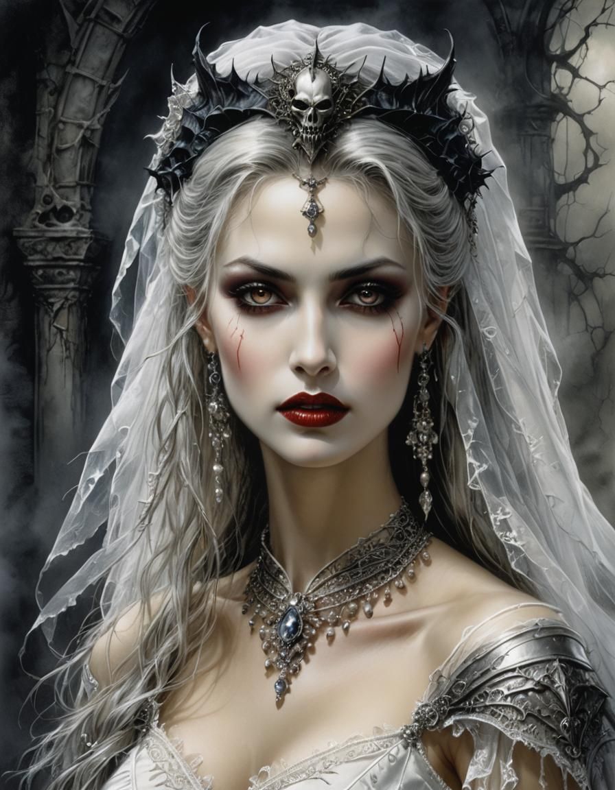 Gorgeous Vampire Bride Portrait in Dark Fantasy Style