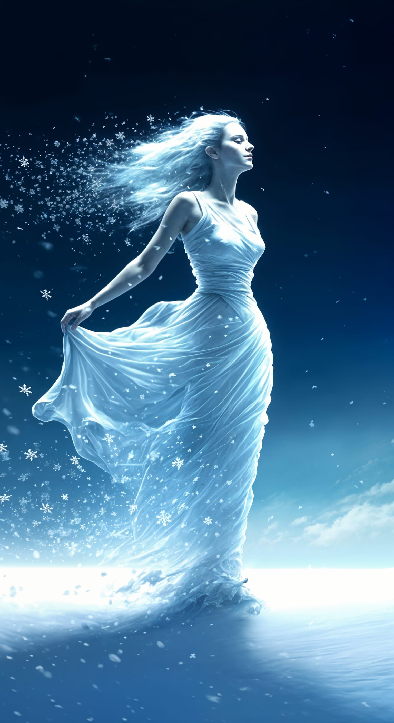 Wind and Snow Woman in Surrealist Concept Art