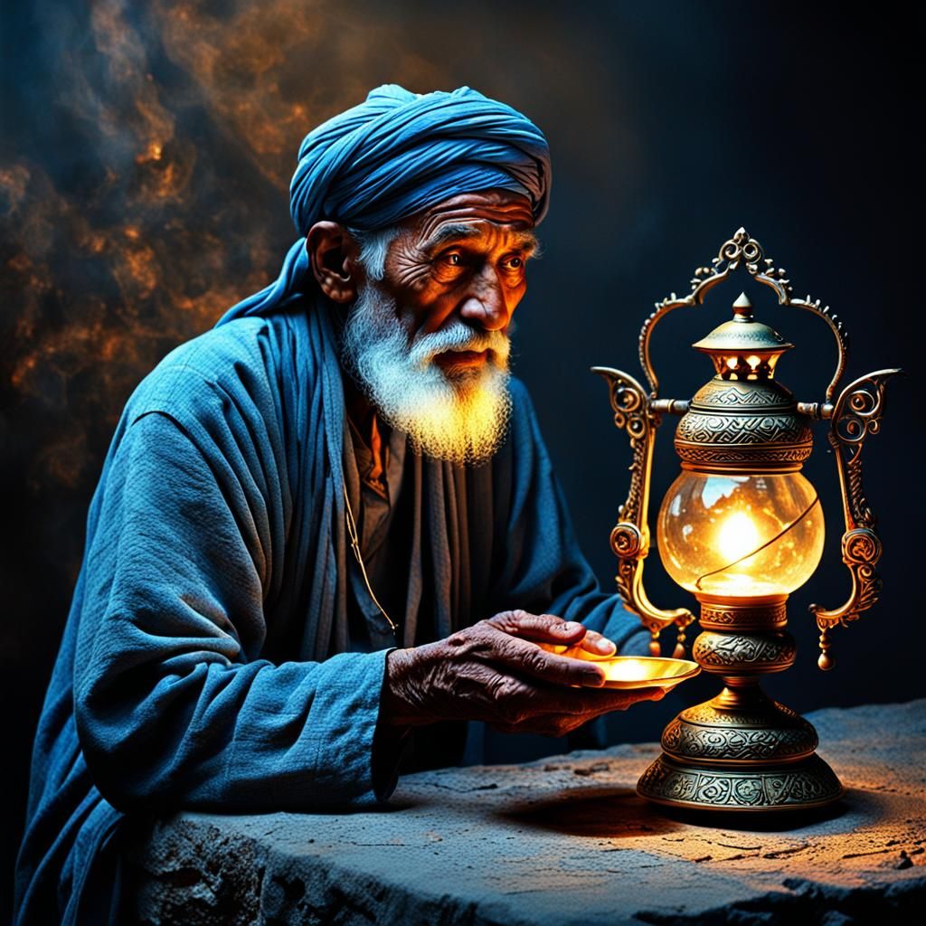 Mysterious Old Man Baba with Magic Lamp