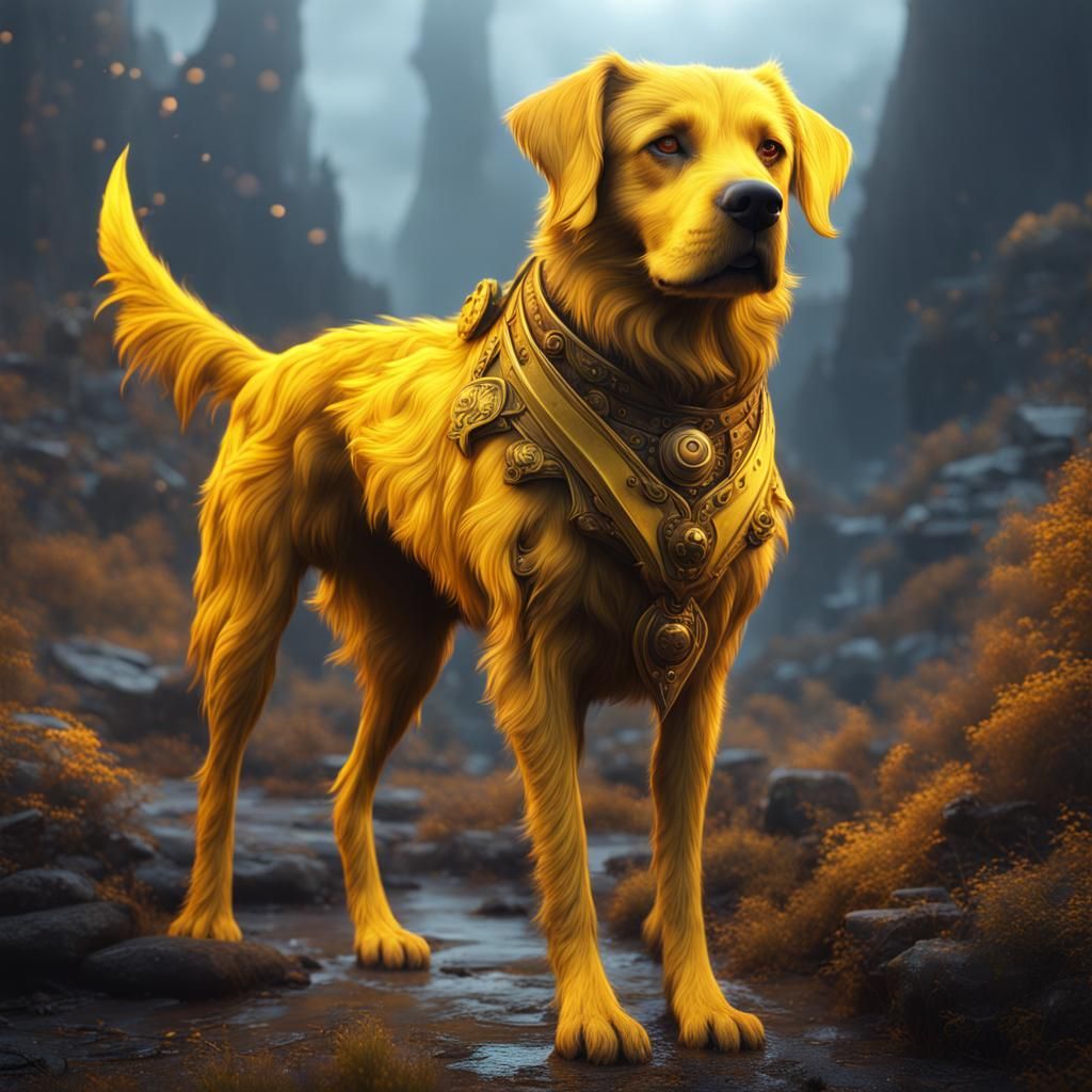 Fantastical Yellow Dog in Detailed Matte Painting