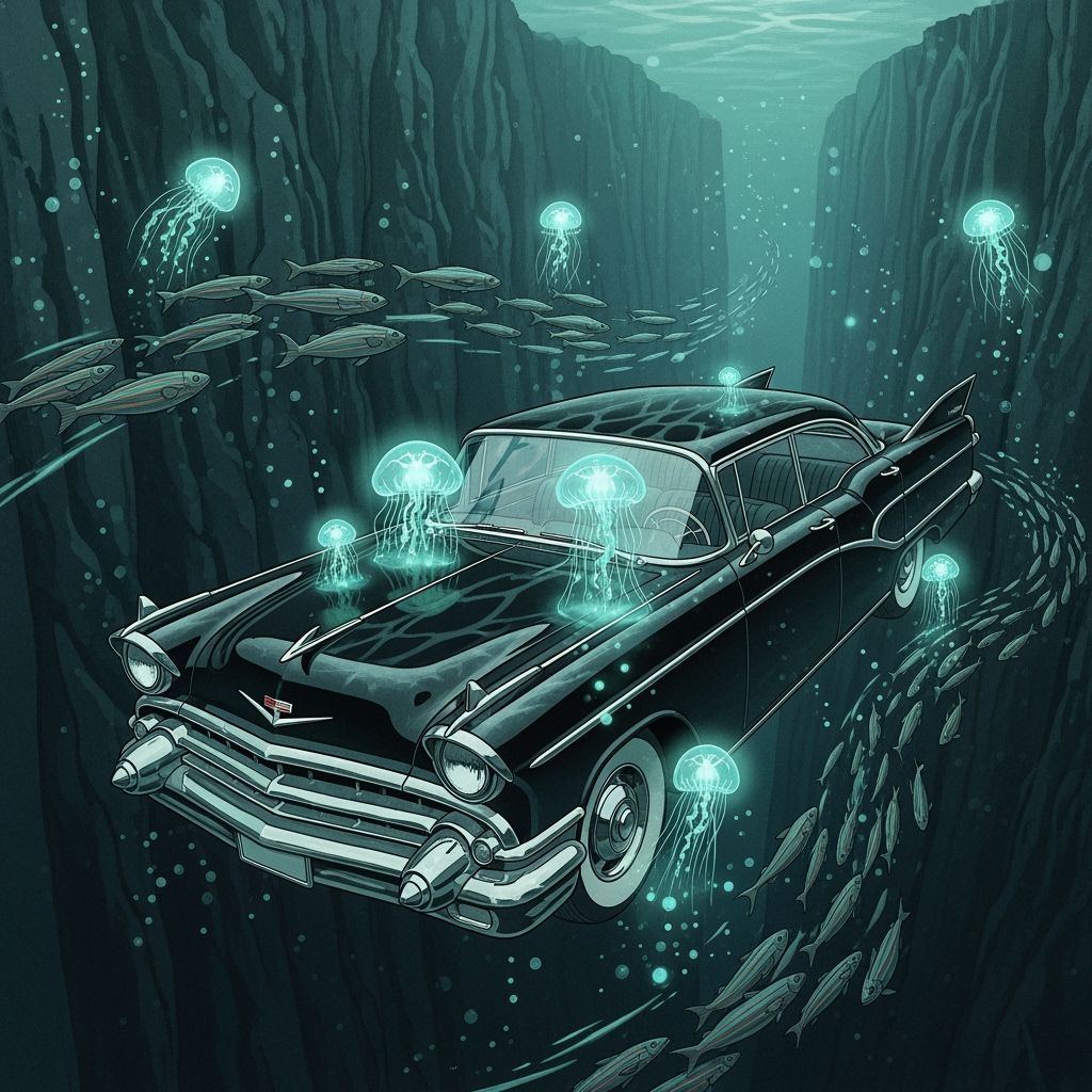 Vintage Car Submerged in Deep Sea Trench