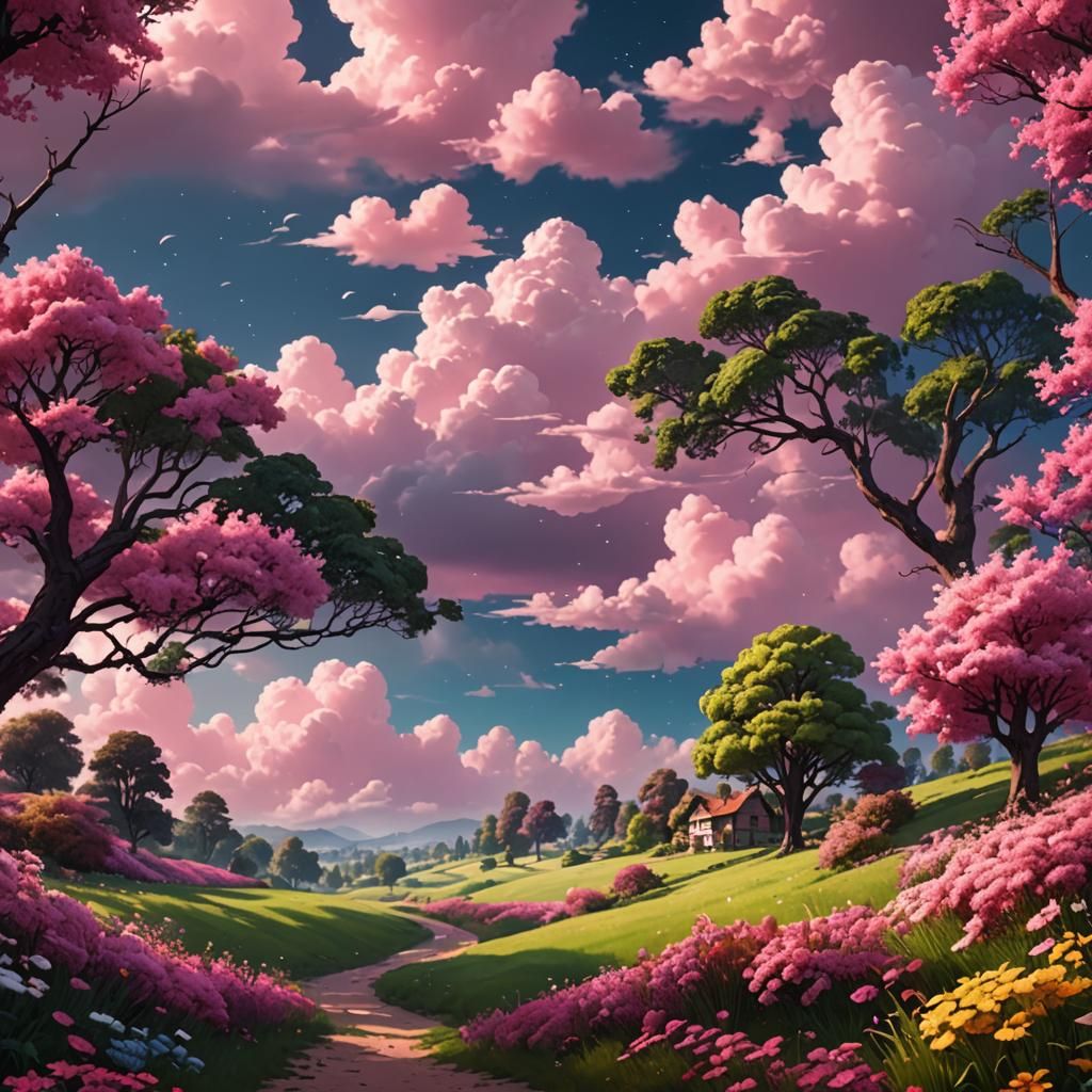 Pink Skies Landscape Wallpaper in Detailed Matte Painting
