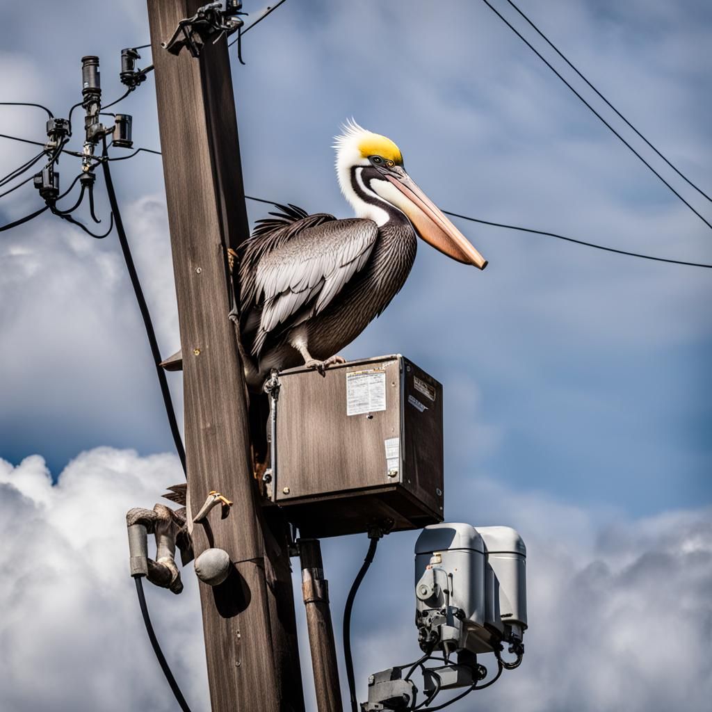 Pelican Lineman on Electric Pole