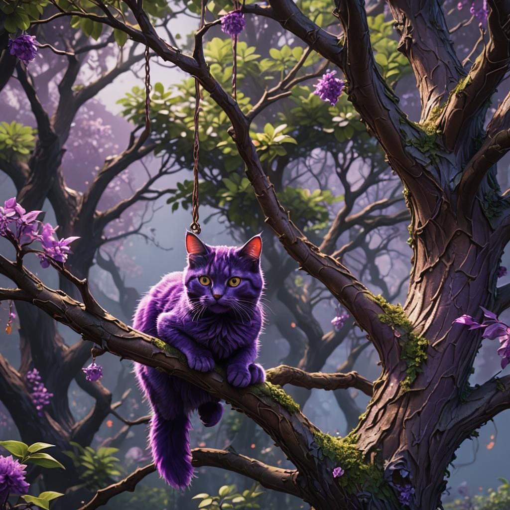 Purple Cat in a Tree: Fantasy Concept Art