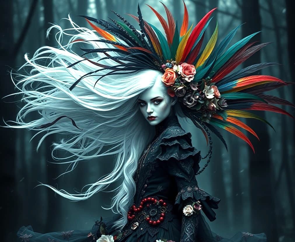 Gothic Vampire Woman in Floral Fantasy Portrait