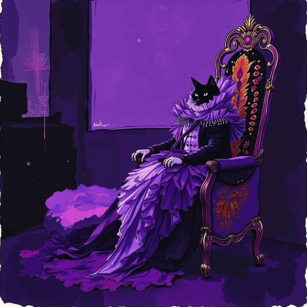 Majestic Cat in Violet Throne Room