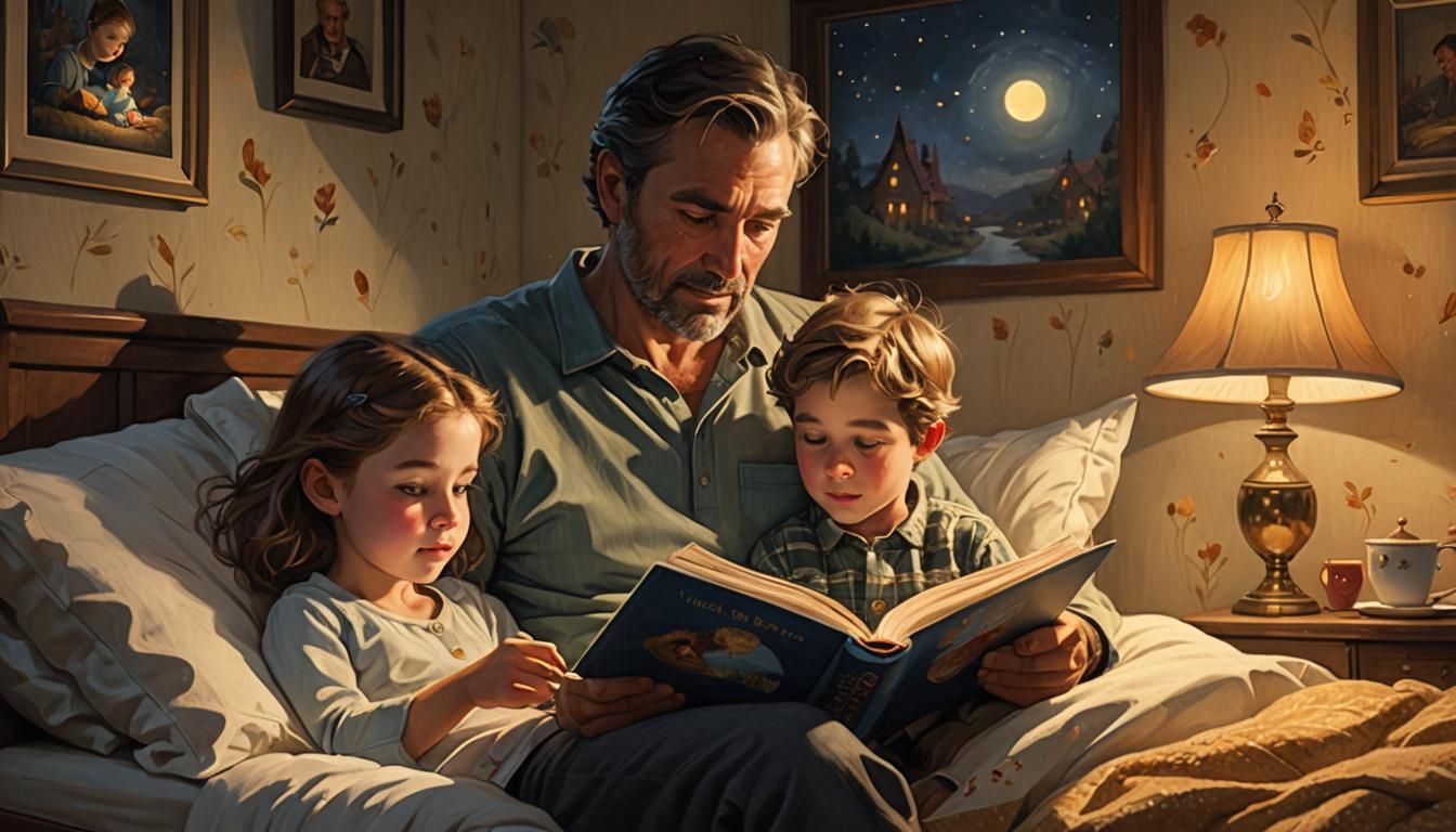 Cozy Bedtime Story: Father and Child in Golden Light