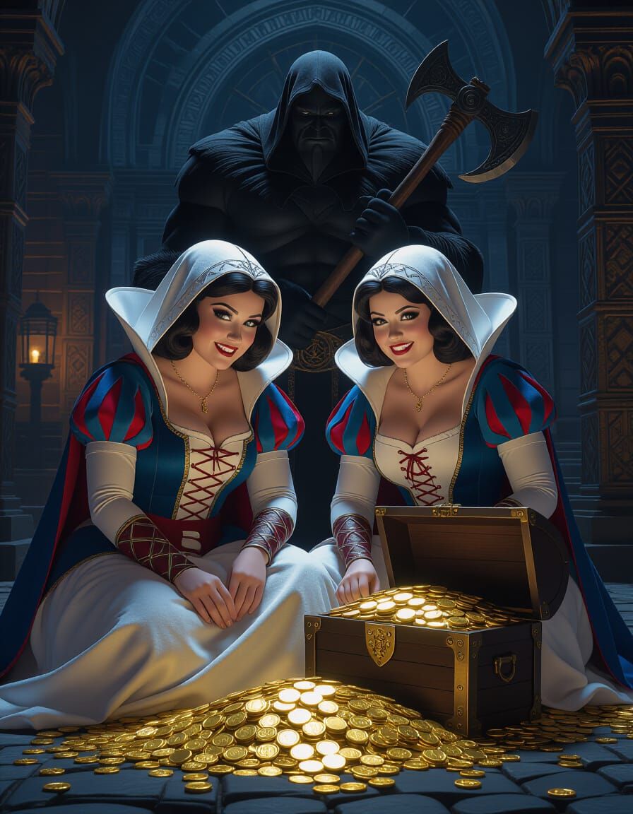 Disney Princesses as Assassins Collecting Treasure