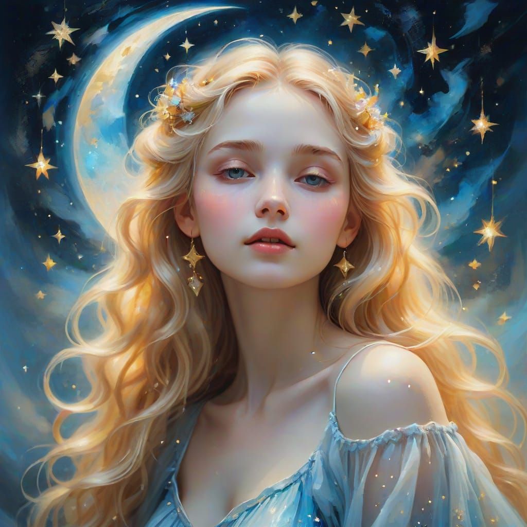 Ethereal Goddess Ascends the Melting Moon