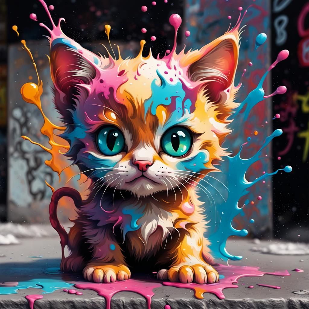 Polychromatic Moonbeam Kitten Graffiti Art